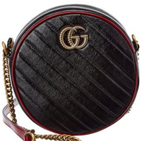 RARE!!Gucci GG Mini Marmont Round Shoulder Bag in Black with Red Trim NWT - Picture 6 of 6